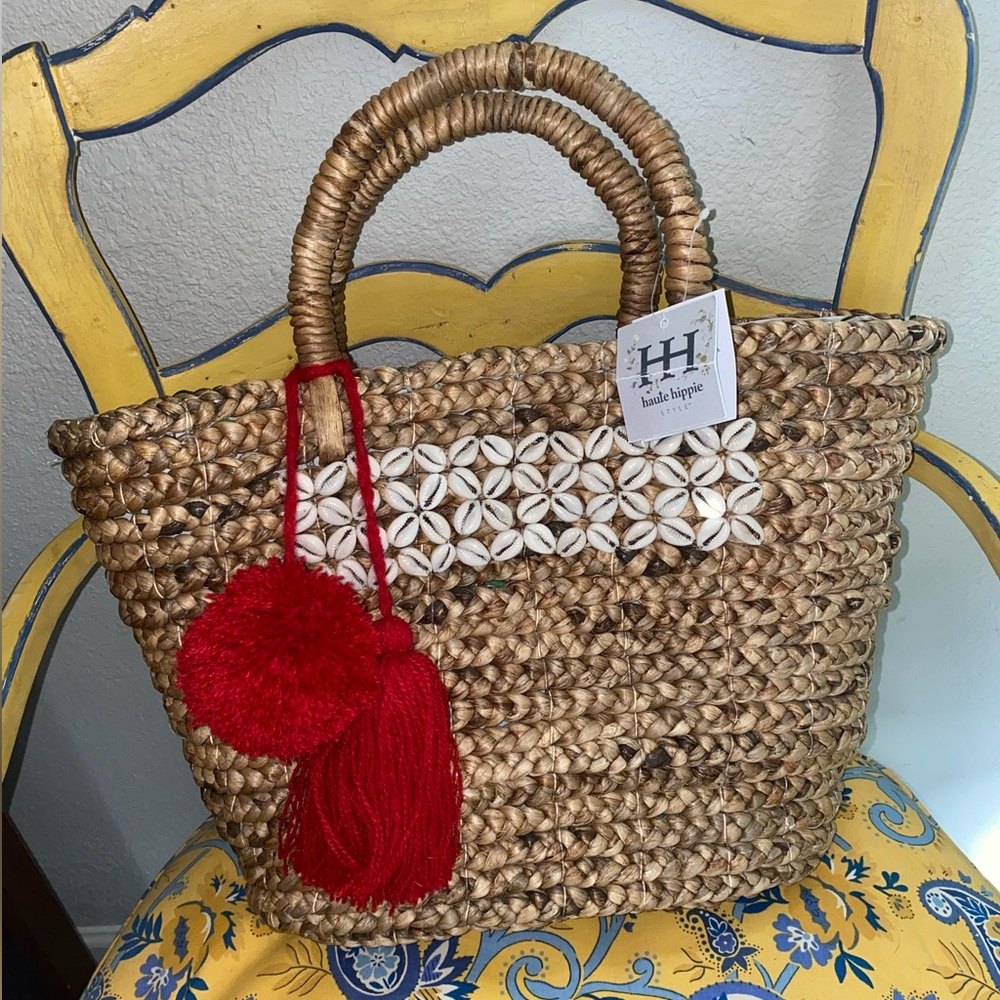 Haute‎ Hippie Woven Tote with Red and White Accents
